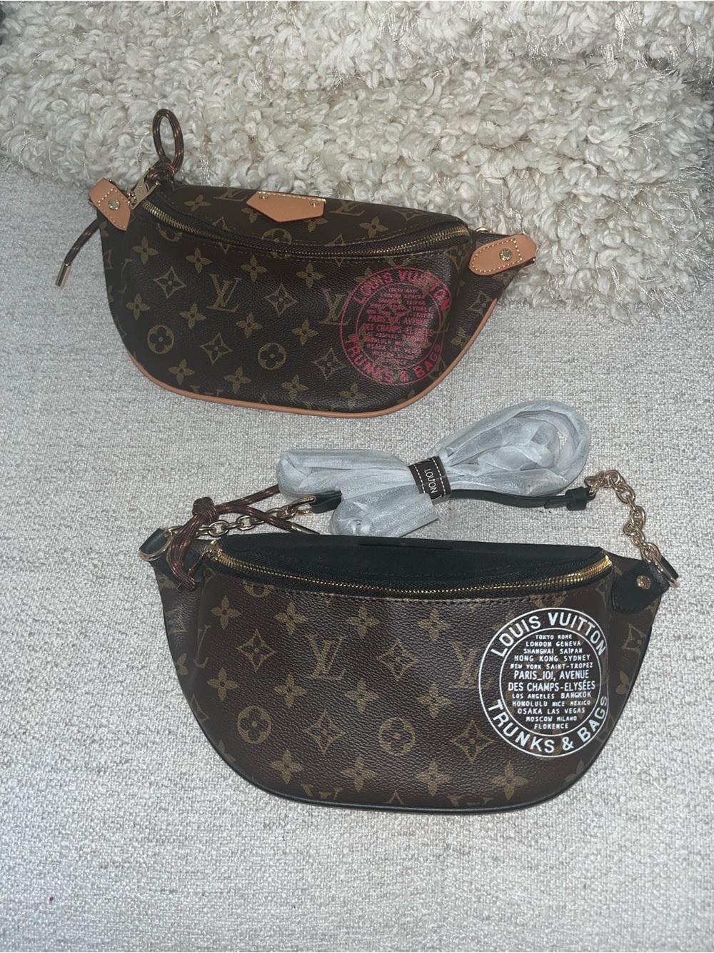 SEE  PIC IIMonogram  Fashion Bag . Black Embossed Women's Bag pink stamp / white